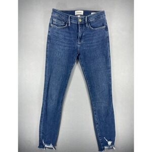 Frame Le Skinny de Jeanne Jeans Medium Wash Distressed Raw Hem Sz 25 Womens